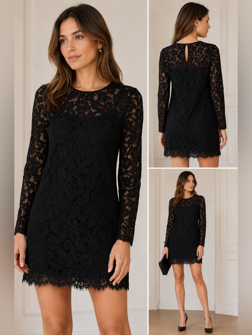 ✨🖤 Jenni Kayne Lace Shift Dress Black Long Sleeve Size XS 🖤✨